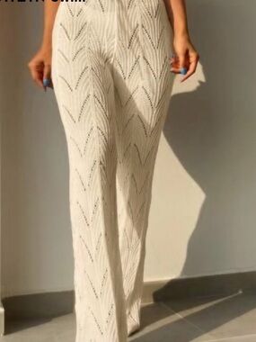 SHEIN Cream Crochet Knit Swim Coverup Pants